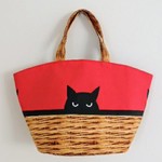 黒 ねこ の丸底 トートバッグ