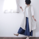ロングジレ ベージュ リネンニット 