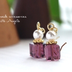 ♪♪+angelo+スワロフスキー キューブとパールのピアス(p-003)アメジスト G  