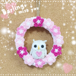 オーダー注文商品❤️幸運の白いフクロウとピンクのお花のミニリース🌸