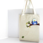 ふくろうさんアップリケ刺繍バッグ♪内側もふくろうさん