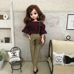  リカちゃん服♡ボルドーオフショルトップス＆ライトカーキテーパードパンツ♡リアルクローズ  