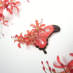 彼岸花（曼珠沙華）と赤アゲハのイヤーカフ