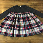 SALE120㎝ダークチャコールT×チェック柄切替ワンピース