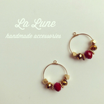 Instagramで人気♥秋冬❤️レッド×ゴールドのじゃらじゃらフープピアス（イヤリング）