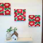 椿のファブリックパネル 3枚セット 20cm×20cm 