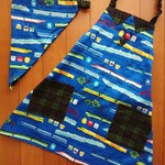 100㎝子供用 エプロン(ポケット付き)&三角巾 セット (新幹線 青)