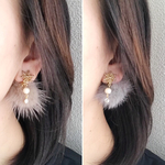 雪の結晶&ファー イヤリング（ピアス）