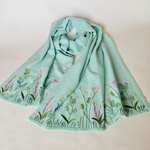 結婚式 刺繍  野の花 コットン ストール ＜ペパーミントグリーン＞
