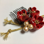 【再販】赤×金の華やかちりめんミニコーム【ご依頼品】