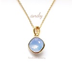 Chanel Stone Blue Air Opal Square Gold Charm Necklace
