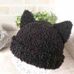 ふわふわ黒猫ニット帽