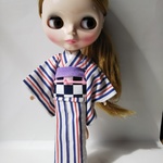 22センチドールサイズ・着物 トリコロール縞×格子帯