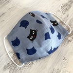 両面プリント　立体子供マスク　ブルーグレー猫