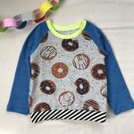 【100サイズ】ネオンカラーとドーナツ柄ロングＴシャツ