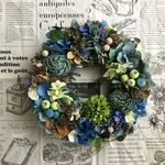 Antique Green Hydrangea * wreath ミ二リース   ブルー ギフト * クリスマス リース