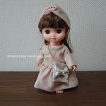 新柄♥　ソランちゃん服　メルちゃん服　リネンのワンピース　ヘアターバン　リバティ　ジョセフィンズガーデン　ショルダーバッグ　３点セット　ピンク系