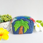 ハワイアンキルト《ぷっくりヤシの木🌴& ALOHAスター🌟》ミニポーチ                       