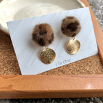再販5☆レオパード柄カボション×ゴールド ノンホールピアス（ピアス可）