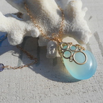 海の泡カルセドニードロップのネックレス　14kgf　Blue