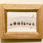 🏠透明水彩画「家々」北欧イラストミニ額 ギフト　プチギフト　三日月　月　星　星空🏠