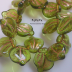 14*12mm  green*copper gold  leaf  チェコビーズ 10個