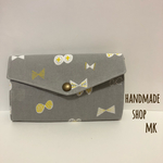  北欧風リボン&バタフライ柄蛇腹カードケース（グレー）