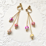 三連の和珠の舞♡（赤色系）【イヤリングorピアス】