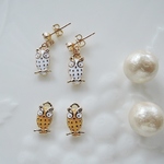 （730）ふくろう☆大人気！在庫分全て完売☆再々・・・販☆CZ付ゴールドメッキポストピアス＆キャッチ☆CZ付きチタンポスト&キャッチ＆14KGF丸カン仕様の２タイプ２カラー。・。・