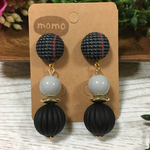秋色！グレンチェックカボションの大ぶりピアス♡(ブラック)