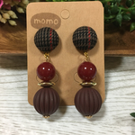 秋色！グレンチェックカボションの大ぶりピアス♡(ブラウン)