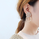 【TIME SALE】【 Emma-78 】ヴィンテージベージュのカボションと2wayリングイヤリング・ピアス