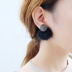 【1点のみ】ヴィンテージボタン×上質ミンクファーチタンピアス・樹脂ピアス/CM0012-BK