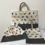 送料無料!!お稽古バッグ、上履き入れ、体操着袋の三点セット【重機柄】