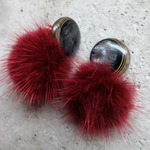 【ラスト１】【chimie vintage collection-119 】フランスヴィンテージボタンと上質ミンクファー イヤリング・ピアス