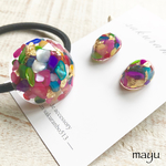 カラフルシェルのヘアゴムとピアス