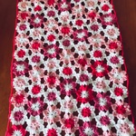 【現品1点】手編みのミニブランケット 小さなお花のモチーフ