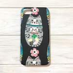 マトリョーシカニャンコ柄 ブラック スマホケース【Xperia/GALAXY/iPhone】