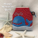 恋するクジラのスマホ・シガーポーチ☆ハワイアンキルト☆がま口☆3a