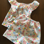 夏に涼しい  手拭いセットアップ  〜100㎝ フラミンゴ柄白