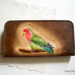 コザクラインコ ノーマル　ブルー　イエロー　小桜インコ　インコ 財布 長財布 カードケース 革 レザー コインケース 鳥 インコグッズ 鳥グッズ