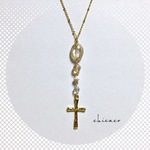 天然石水晶の✞ロザリオネックレス