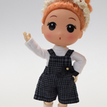 オビツ11用・灰青チェックのサロペット