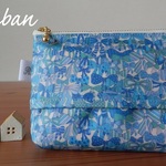 リバティ　ティッシュポーチ・ジェニーズリボン　水色