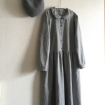 ギンガムチェック丸襟のギャザーワンピース