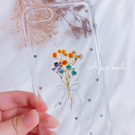 秋色かすみ草とシルバーハートのiPhoneケース【押し花/ドライフラワー】