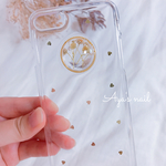 かすみ草とゴールドハートのドームiPhoneケース【押し花/ドライフラワー】