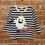 ハロウィン☆ふわもこのおばけがにっこり☆ボーダー長袖Tシャツ