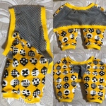 肘あてわんこ服 大型犬用＜首50・胸82＞（プリントニット/イエロー系/ブラックデニムメッシュ）