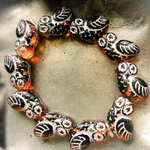 再入荷！！！【4コセット】JIRI＊IVANA czech beads#チェコビーズ  owl フクロウ 17×15㍉  marbleアンバー/シルバー